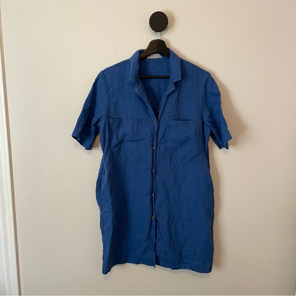 Everlane Cobalt Blue Short-Sleeve Button-Up Dress